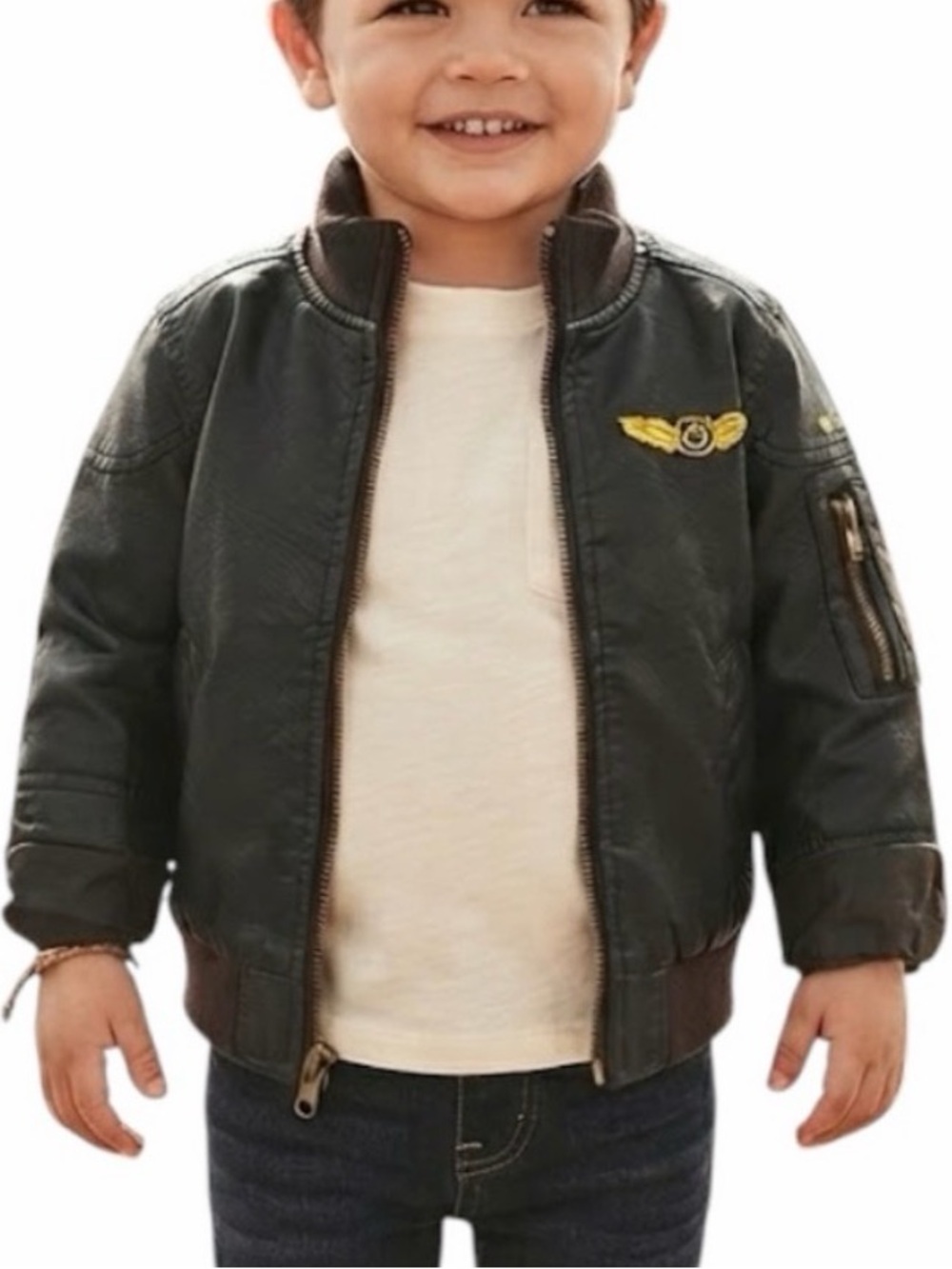 GEORGE Toddler Grunge Y2K Boys Faux Leather Aviator Jacket Brown Biker Coat 2T